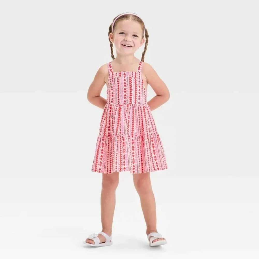 Cat & Jack Toddler Girls 12M Heart Print Valentine's Day Tank Dress Red Pink NWT